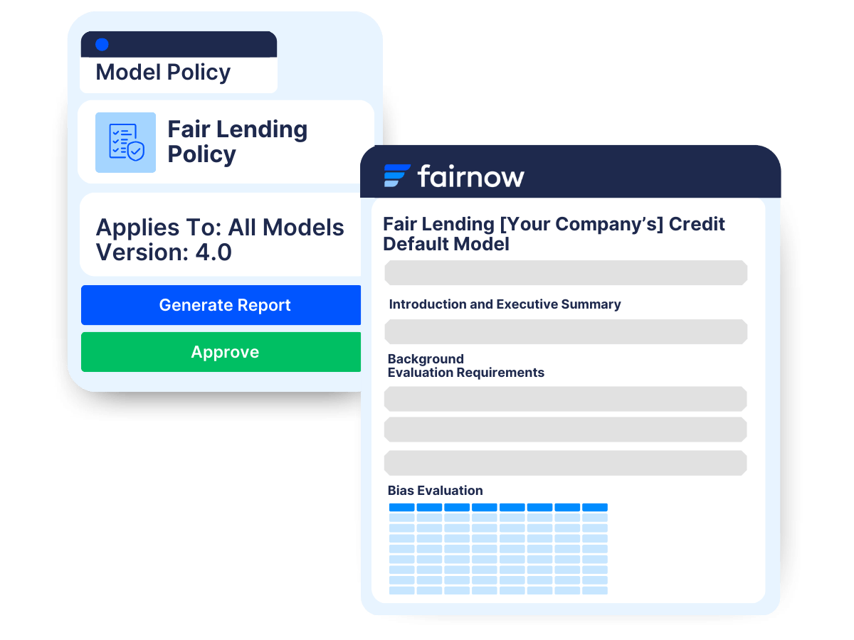 Image showcasing FairNow's automated AI transparency report generation