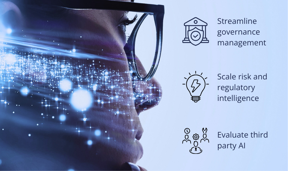 AI Deployers Image illustrating the benefits of AI governance for deployers - streamlining governance, scaling risk and regulatory intelligence, and evaluating third party AI