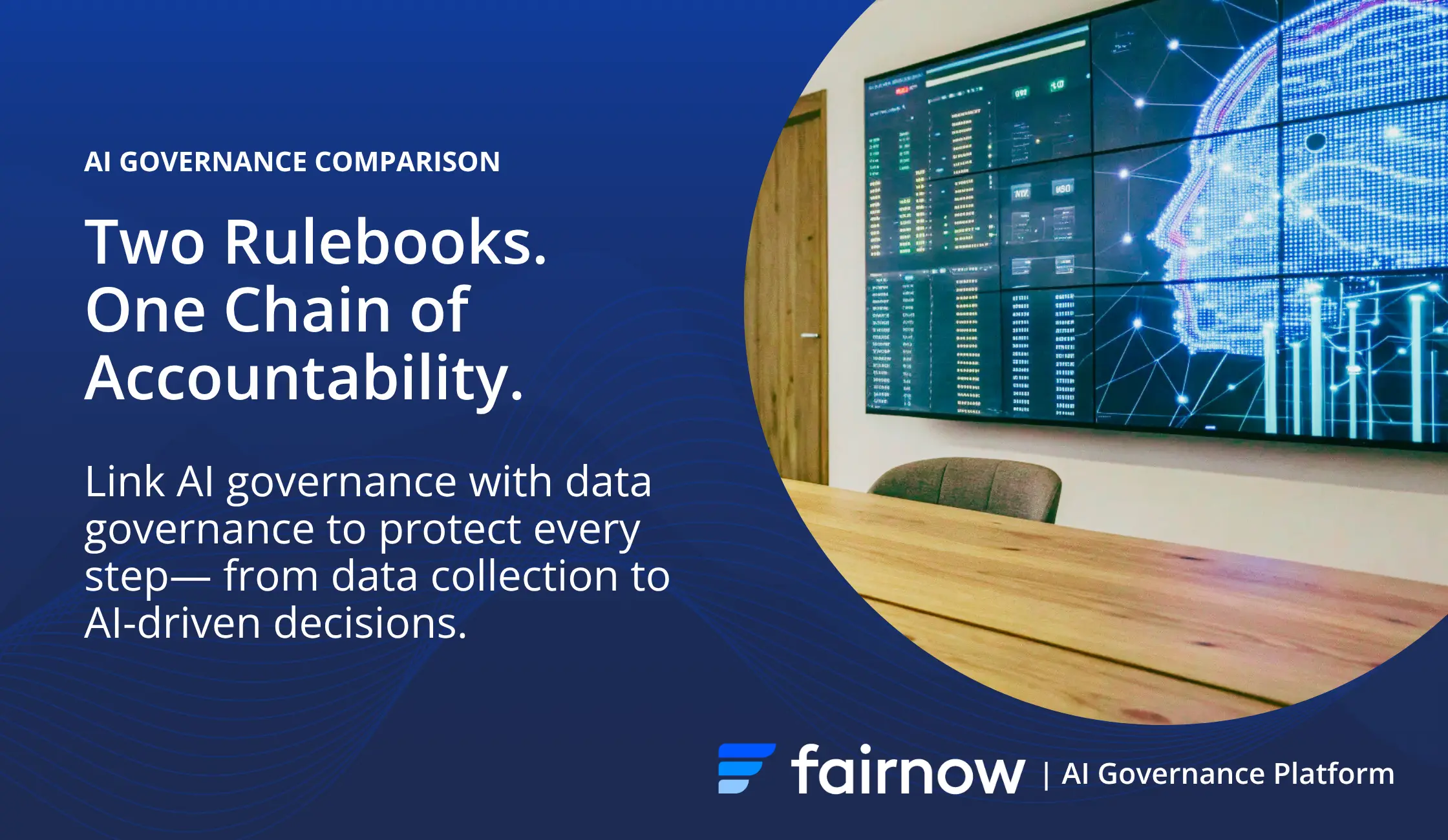 AI and data governance visualization on a digital display.